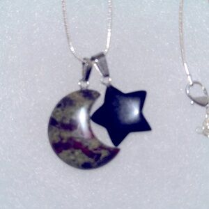 Gothic Dragons Blood Moon 🌙 and Onyx Star ⭐️ Silver 30" Neck…